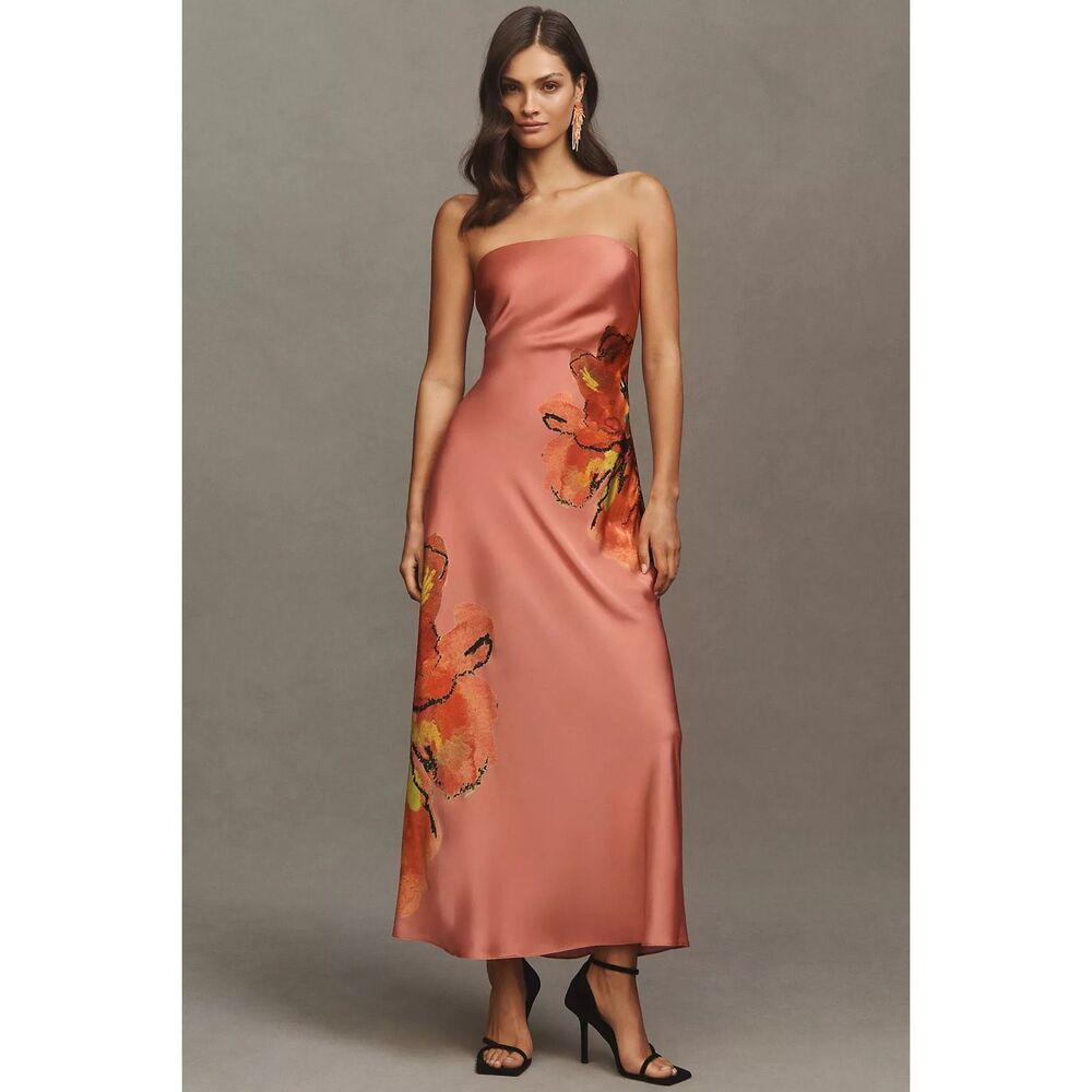 Anthropologie Pink Floral Midi Dress